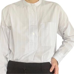 Everlane Women's Grey White Striped Oversized 100%Cotton Collarless Shirt Size4